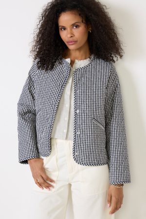 Cashel Check Collarless Quilted Jacket