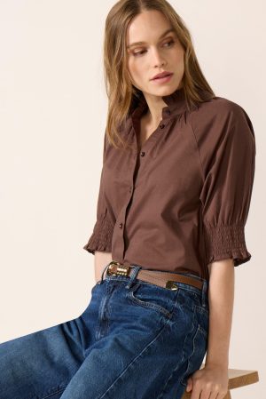 Short Sleeve Ruffle Neck Shirt